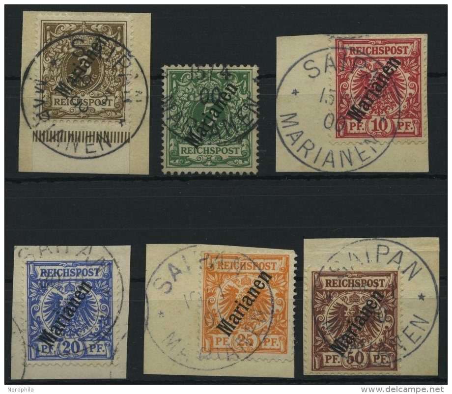 MARIANEN 1-6II BrfStk,o , 1900, Steiler Aufdruck, Stempel Sorte II, Prachtsatz - Marianen