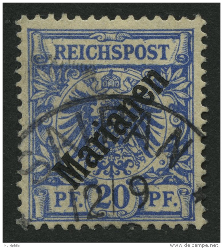 MARIANEN 4I O, 1899, 20 Pf. Diagonaler Aufdruck, Feinst, Gepr. J&auml;schke-L., Mi. 240.- - Islas Maríanas