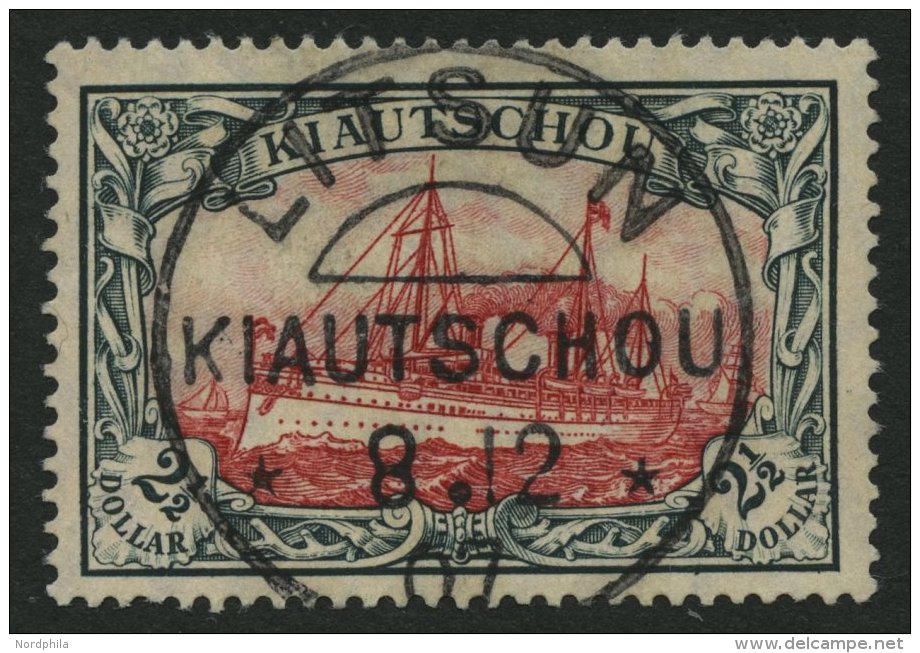 KIAUTSCHOU 37IA O, 1905, 21/2 $ Gr&uuml;nschwarz/dunkelkarmin, Mit Wz., Friedensdruck, Idealer Zentrischer Stempel LITSU - Kiautschou