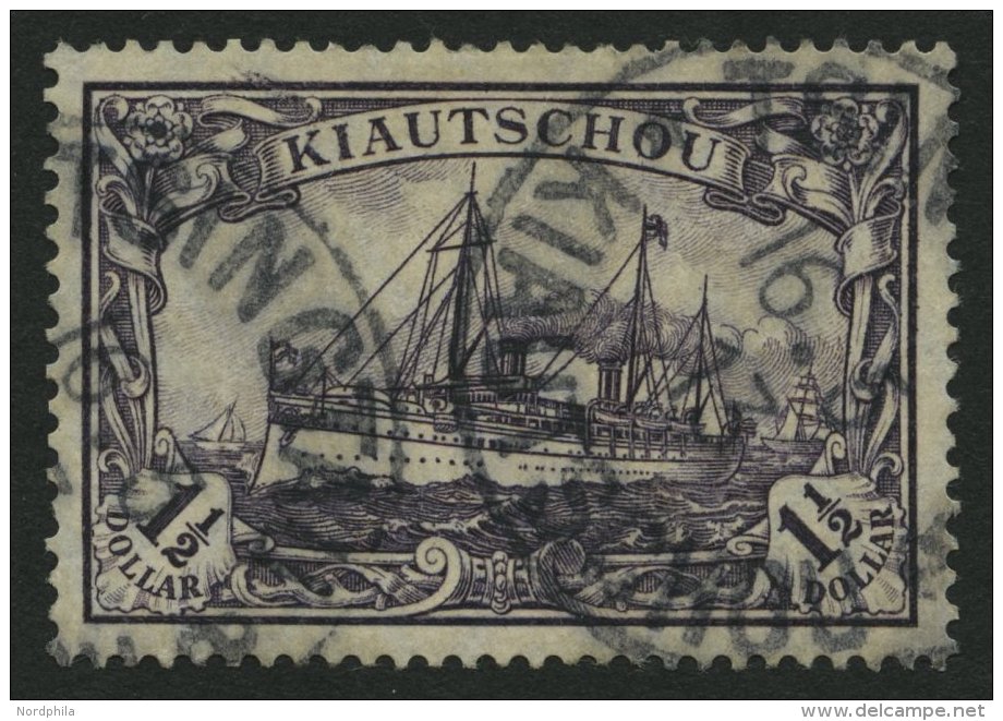 KIAUTSCHOU 36IAa O, 1905, 11/2 S. Schwarzviolett, Mit Wz., Friedensdruck, &uuml;blich Gez&auml;hnt Pracht, Gepr. Bothe, - Kiautchou