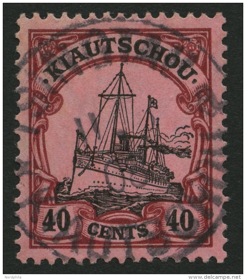 KIAUTSCHOU 33 O, 1905, 40 C. Dunkelr&ouml;tlichkarmin/schwarz Auf Mattrosarot, Mit Wz., Pracht, Gepr. Dr. Lantelme, Mi. - Kiautchou