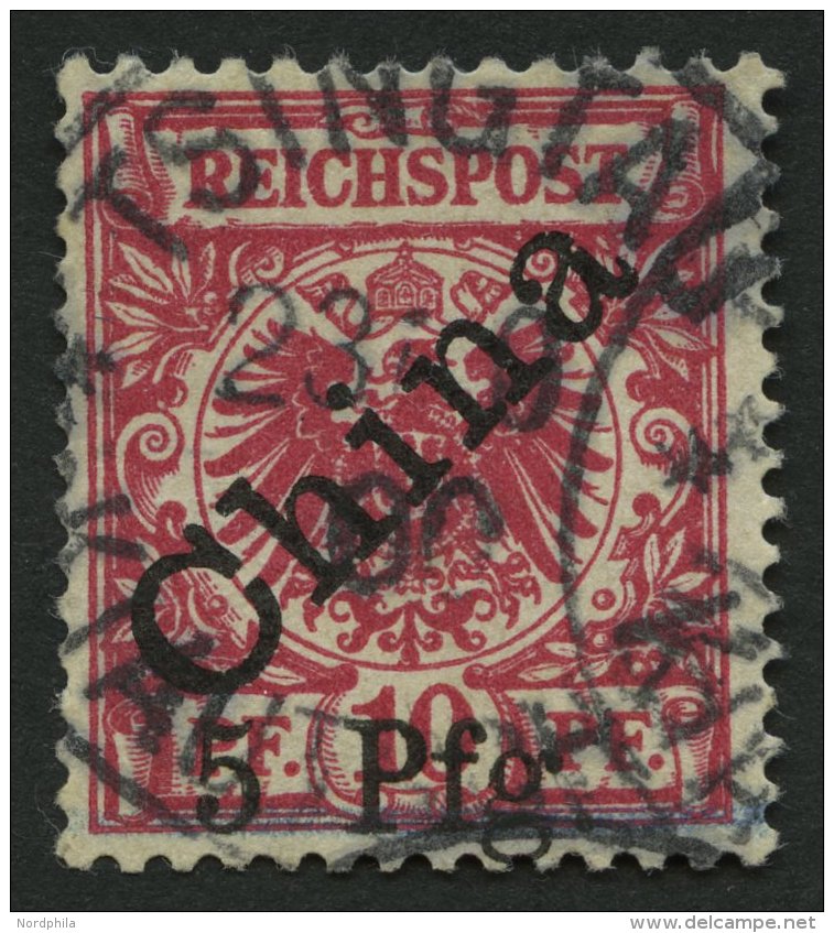 KIAUTSCHOU 1I O, 1900, 5 Pf. Auf 10 Pf. Diagonaler Aufdruck, Type 1, Feinst (kleine Falzhelle Stelle), Gepr. J&auml;schk - Kiauchau