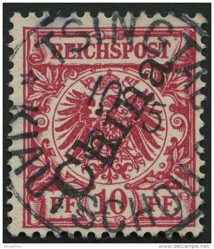 KIAUTSCHOU M 3IIb O, 1901, 10 Pf. Lilarot Steiler Aufdruck, Stempel TSINGTAU KIAUTSCHOU *a, Pracht, Gepr. J&auml;schke-L - Kiautchou