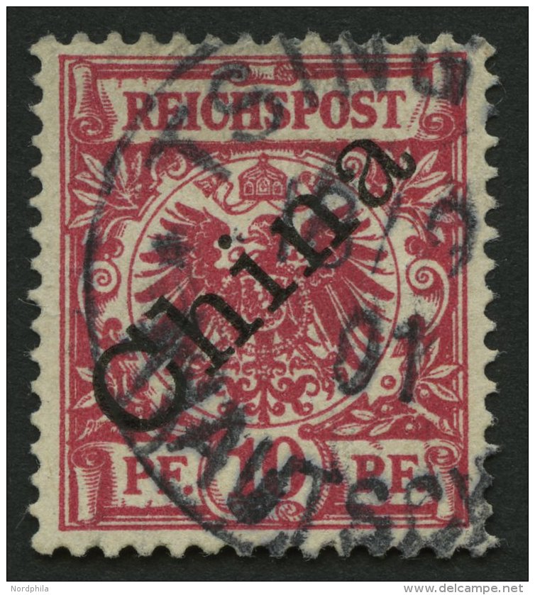 KIAUTSCHOU M 3Ia O, 1901, 10 Pf. Lebhaftlilarot Diagonaler Aufdruck, Stempel TSINGTAU KIAUTSCHOU, Pracht, Gepr. J&auml;s - Kiautchou