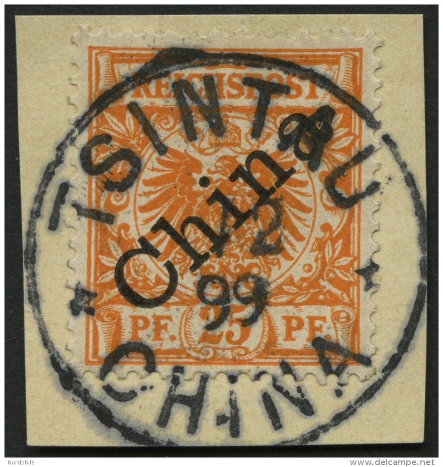 KIAUTSCHOU V 5Ib BrfStk, 1898, 25 Pf. Dunkelorange, Diagonaler Aufdruck, Stempel TSINTAU CHINA **, Kabinettbriefst&uuml; - Kiautschou