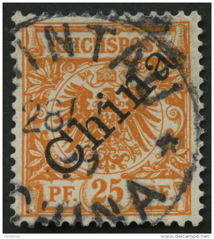 KIAUTSCHOU V 5Ia O, 1899, 25 Pf. Gelblichorange Diagonaler Aufdruck, Stempel TSINTAU CHINA **, Pracht - Kiautschou