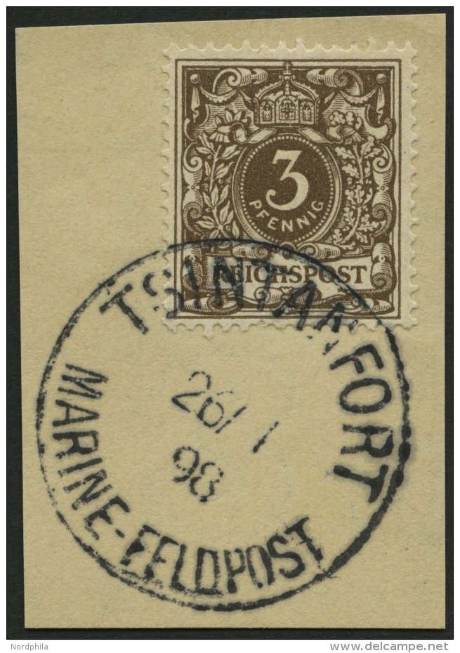 KIAUTSCHOU V 45b BrfStk, 1898, 3 Pf. Mittelbraun, Stempel TSINTANFORT MP 26.1.98, Prachtbriefst&uuml;ck - Kiautchou
