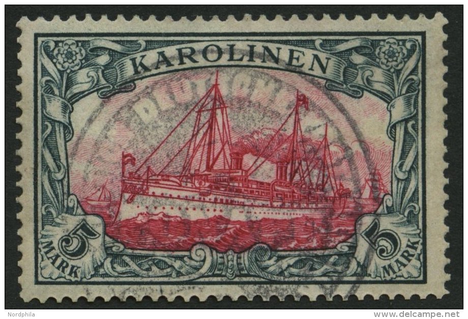 KAROLINEN 19 O, 1900, 5 M. Gr&uuml;nschwarz/dunkelkarmin, Ohne Wz., Mit Dienstsiegel PONAPE, Pracht, Fotobefund Steuer, - Islas Carolinas