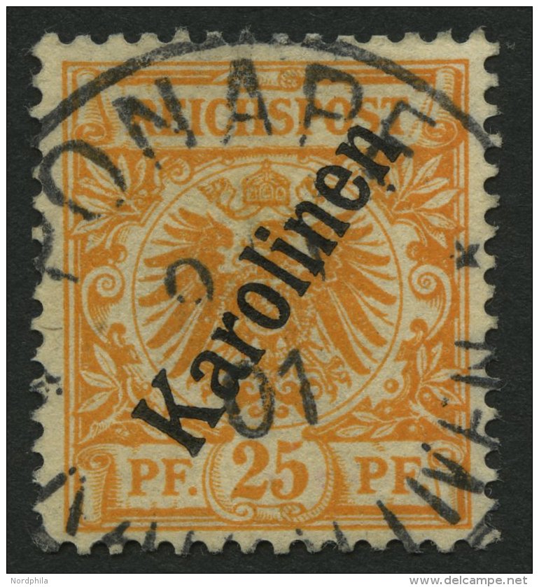 KAROLINEN 5IIa O, 1900, 25 Pf. Gelblichorange Steiler Aufdruck, Pracht, Signiert, Mi. 70.- - Karolinen