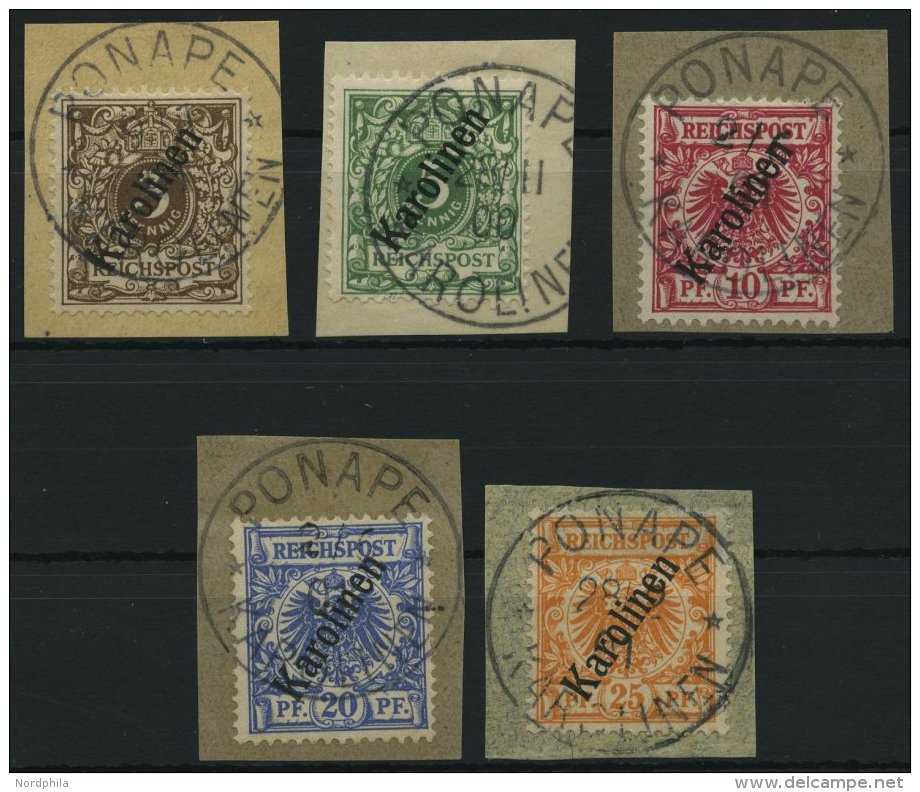 KAROLINEN 1-5IIa BrfStk, 1900, 3 - 25 Pf. Steiler Aufdruck, 5 Prachtbriefst&uuml;cke, Mi. 160.- - Islas Carolinas