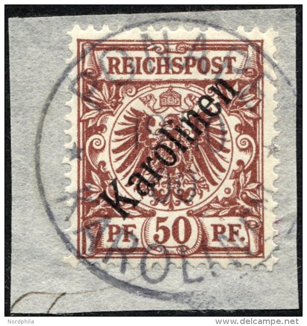 KAROLINEN 6I BrfStk, 1899, 50 Pf. Diagonaler Aufdruck, Stempel PONAPE, Prachtbriefst&uuml;ck, Fotoattest Steuer Mi. (180 - Islas Carolinas