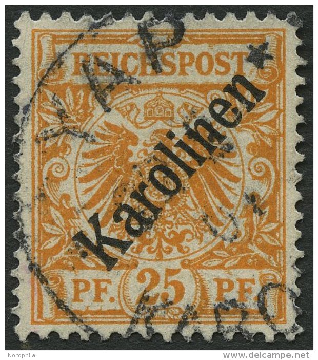 KAROLINEN 5I O, 1899, 25 Pf. Diagonaler Aufdruck, Stempel YAP, Kleine Vorderseitige Sch&uuml;rfung Sonst Pracht, Fotoatt - Islas Carolinas