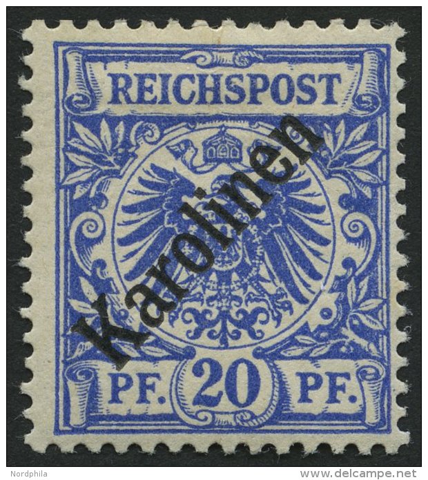 KAROLINEN 4I *, 1899, 20 Pf. Diagonaler Aufdruck, Falzreste, Pracht, Gepr. Bothe, Mi. 75.- - Islas Carolinas