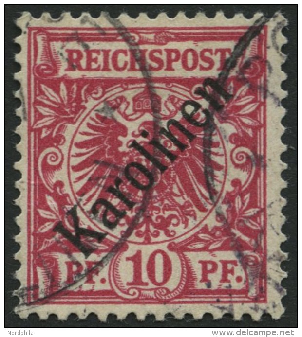 KAROLINEN 3I O, 1899, 10 Pf. Diagonaler Aufdruck, Pracht, Gepr. Steuer, Mi. 160.- - Islas Carolinas