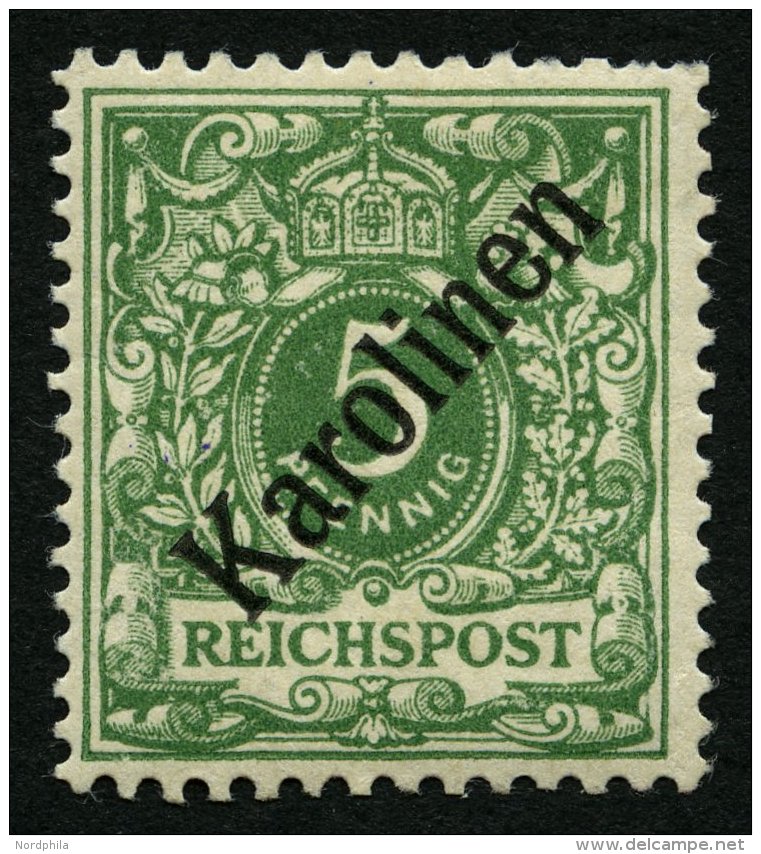 KAROLINEN 2I *, 1899, 5 Pf. Diagonaler Aufdruck, Falzrest, Oben Rechts 3 K&uuml;rzere Z&auml;hne Sonst Pracht, Gepr. Bot - Islas Carolinas