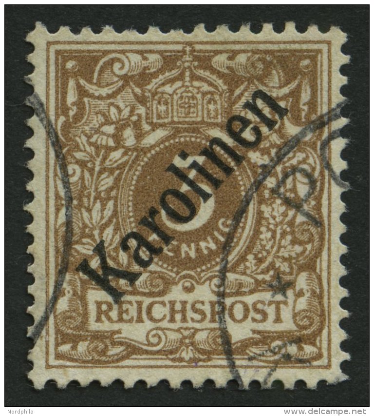 KAROLINEN 1I O, 1899, 3 Pf. Diagonaler Aufdruck, Ein Paar K&uuml;rzere Z&auml;hne Sonst Pracht, Fotobefund Brekenfeld, M - Karolinen