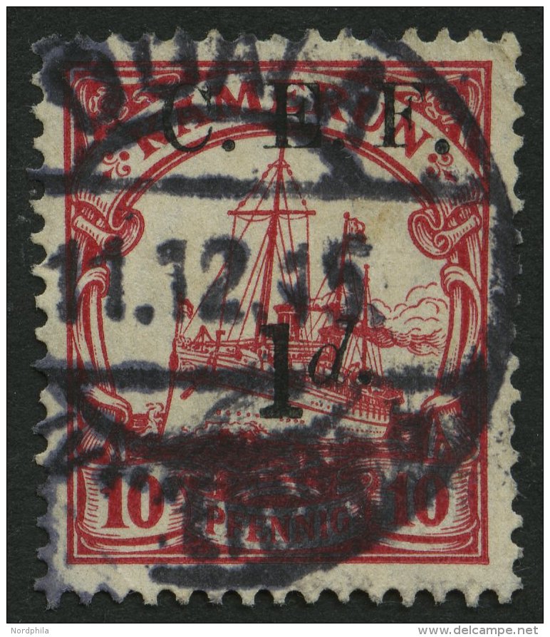 KAMERUN 3b O, 1915, 1 D. Auf 10 Pf. Lebhaftrotkamrin, Aufdruck Schwarz, Feinst, Mi. 120.- - Camerún