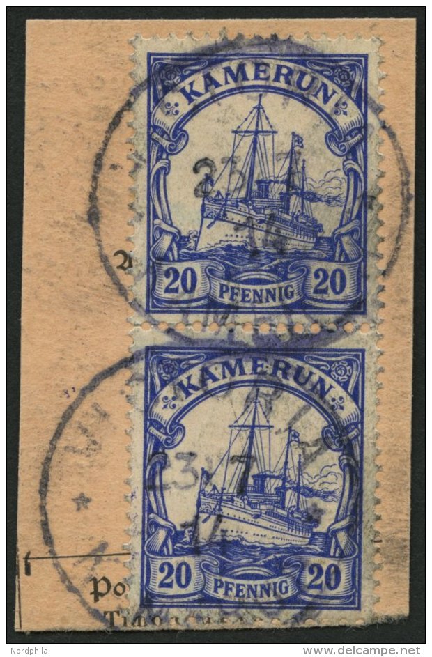 KAMERUN 23Ia Paar BrfStk, 1914, 20 Pf. Lilaultramarin, Mit Wz., Im Senkrechten Paar Auf Postabschnitt, Stempel VICTORIA, - Kamerun