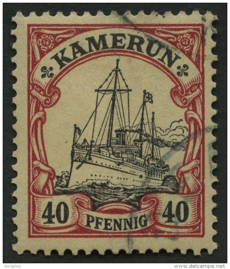 KAMERUN 13II O, 1900, 40 Pf. Karmin/schwarz Mit Abart Punkt In Der Schiffs-Seitenlinie Unterhalb Des Hinteren Schornstei - Kamerun