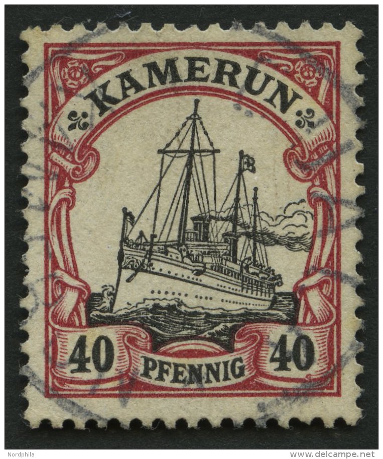 KAMERUN 13I O, 1900, 40 Pf. Karmin/schwarz Mit Abart Linie Unter Rechter 40 Durch Fleck Unterbrochen, Normale Z&auml;hnu - Kamerun