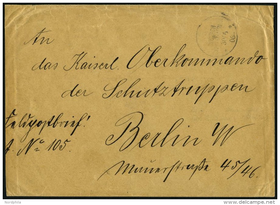 DSWA OTJWARONGO, 30.6.06, Ohne Irgendeinen Zusatzstempel, Auf Feldpostbrief Mit R&uuml;ckseitigem Adlerstempel Kommando - Deutsch-Südwestafrika