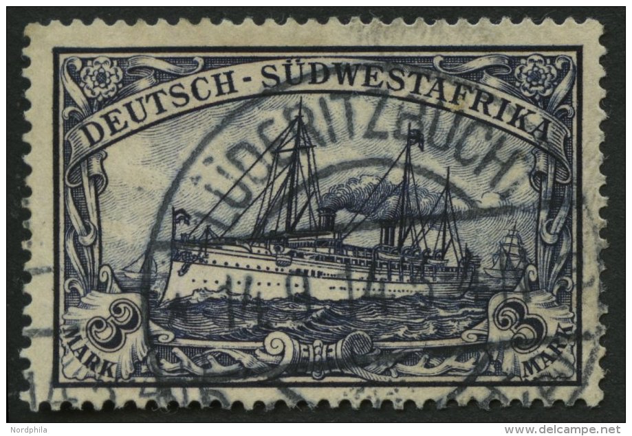 DSWA 22 O, 1900, 3 M. Violettschwarz, Ohne Wz., Stempel L&Uuml;DERITZBUCHT 14.9.14, Pracht, Gepr. Bothe, Mi. (60.-) - Deutsch-Südwestafrika