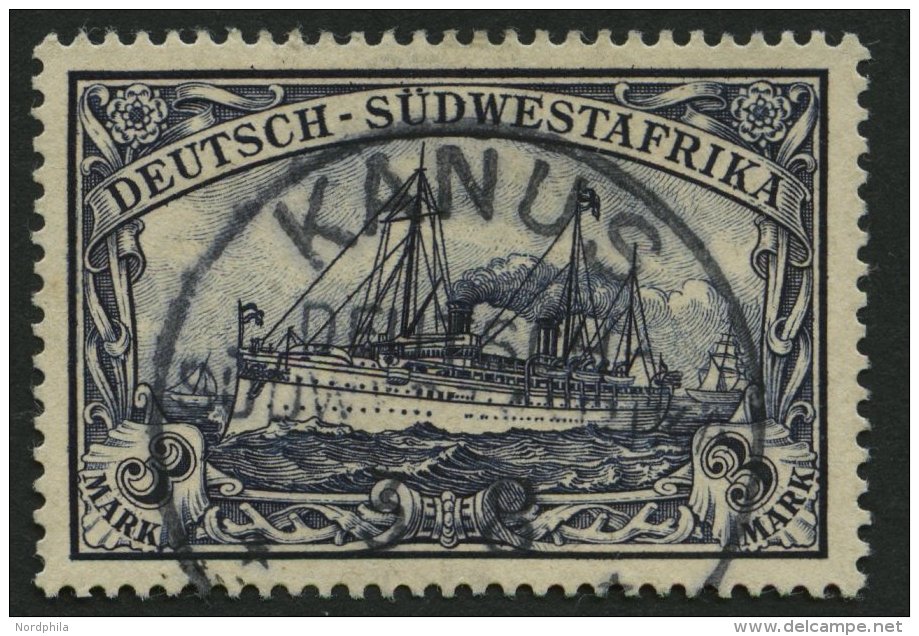 DSWA 22 O, 1900, 3 M. Violettschwarz, Ohne Wz., Stempel KANUS, Pracht, Mi. (60.-) - África Del Sudoeste Alemana