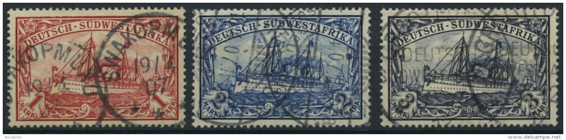 DSWA 20-22 O, 1901, 1 - 3 M. Kaiseryacht, Ohne Wz., 3 Werte Feinst/Pracht, Mi. 143.- - Deutsch-Südwestafrika