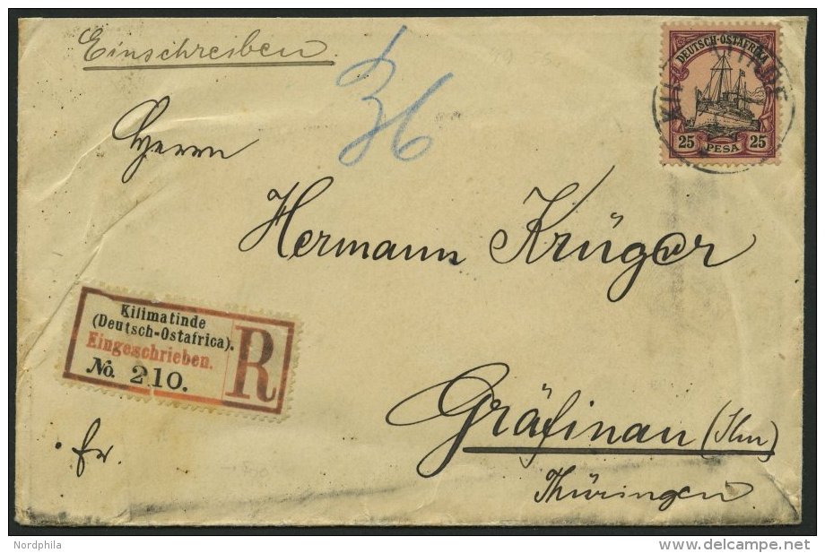 DEUTSCH-OSTAFRIKA 17 BRIEF, KILIMATINDE, 1903, Auf 25 P. Dunkelb&auml;unlichlila/rotschwarz Auf Mattbraunprange, Einschr - Deutsch-Ostafrika