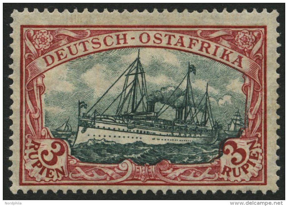 DEUTSCH-OSTAFRIKA 39IIAd *, 1919, 3 R. Schw&auml;rzlichkarminrot/gr&uuml;nschwarz, Mit Wz., Kriegsdruck, Gez&auml;hnt A, - África Oriental Alemana