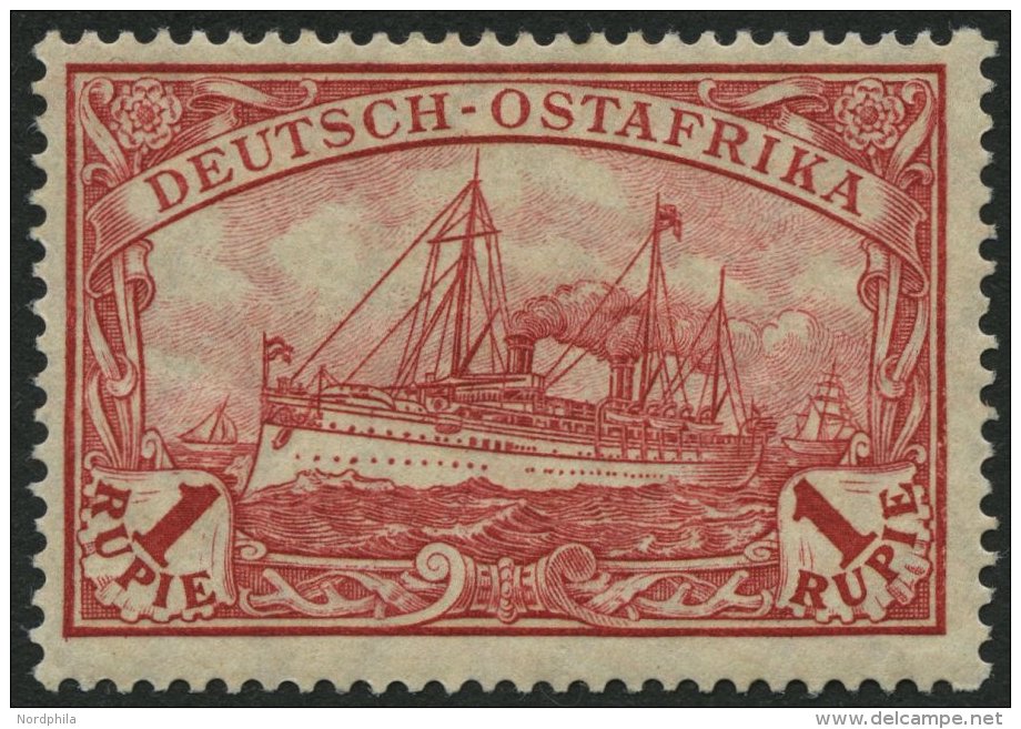 DEUTSCH-OSTAFRIKA 38IIB *, 1915, 1 R. Dunkelrot, Mit Wz., Kriegsdruck, Gez&auml;hnt B, Falzrest, Pracht, Mi. 60.- - África Oriental Alemana