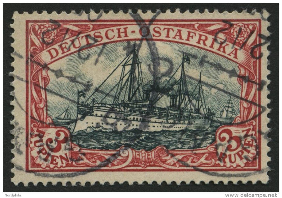 DEUTSCH-OSTAFRIKA 21b O, 1901, 3 R. Dunkelrot/gr&uuml;nschwarz, Ohne Wz., Stempel BAGAMOYO, Pracht, Gepr. Bothe, Mi. 230 - Deutsch-Ostafrika