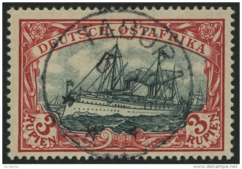 DEUTSCH-OSTAFRIKA 21b O, 1901, 3 R. Dunkelrot/gr&uuml;nschwarz, Ohne Wz., Stempel TABORA (ohne Jahreszahl), Pracht - África Oriental Alemana