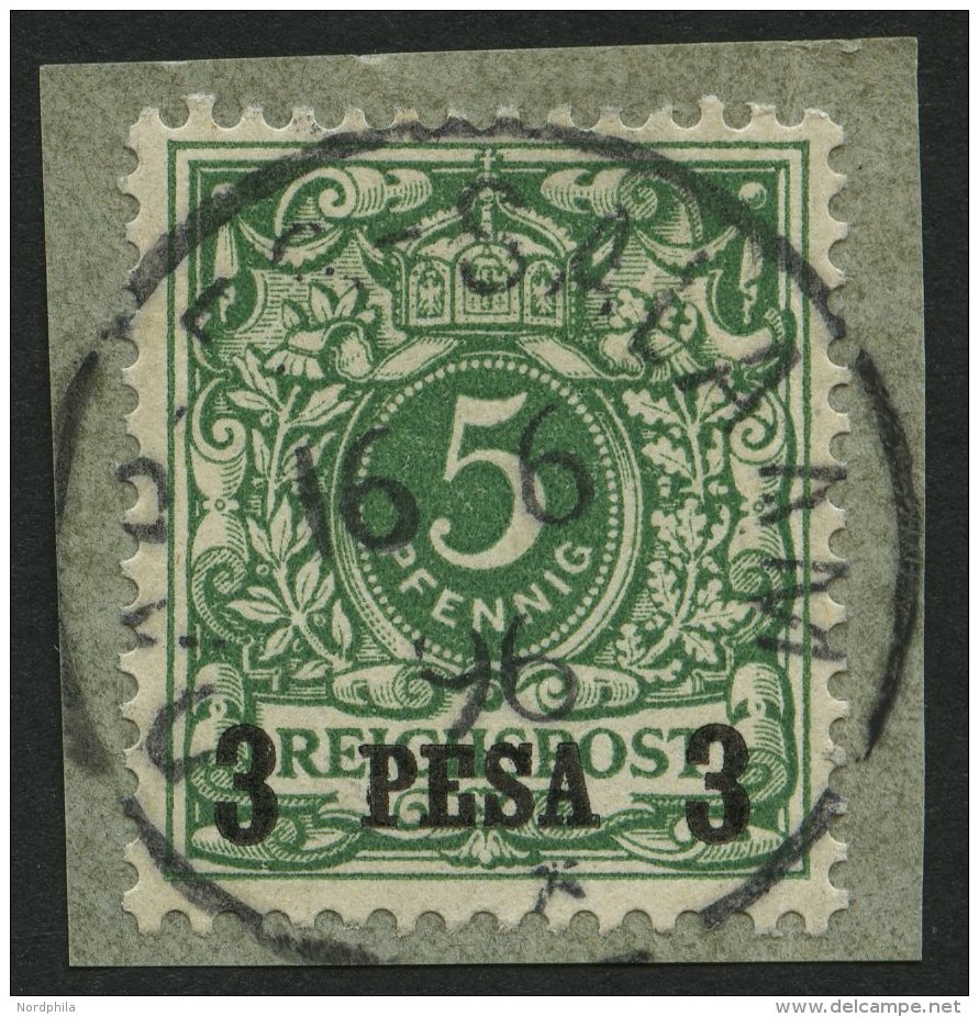 DEUTSCH-OSTAFRIKA 2I BrfStk, 1893, 3 P. Auf 5 Pf. Opalgr&uuml;n, Prachtbriefst&uuml;ck, Mi. (60.-) - África Oriental Alemana