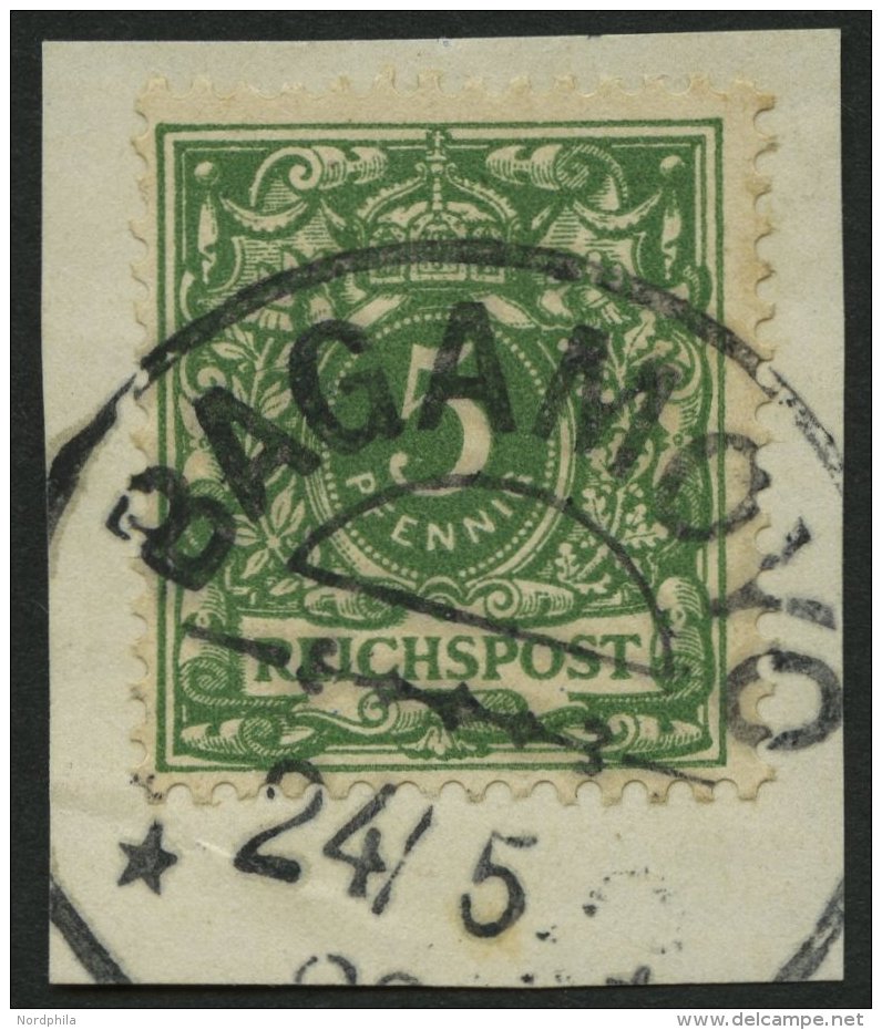 DEUTSCH-OSTAFRIKA VO 46b BrfStk, 1890, 5 Pf. Gelblichgr&uuml;n, Stempel BAGAMOYO, Prachtbriefst&uuml;ck, Gepr. Mansfeld, - Deutsch-Ostafrika