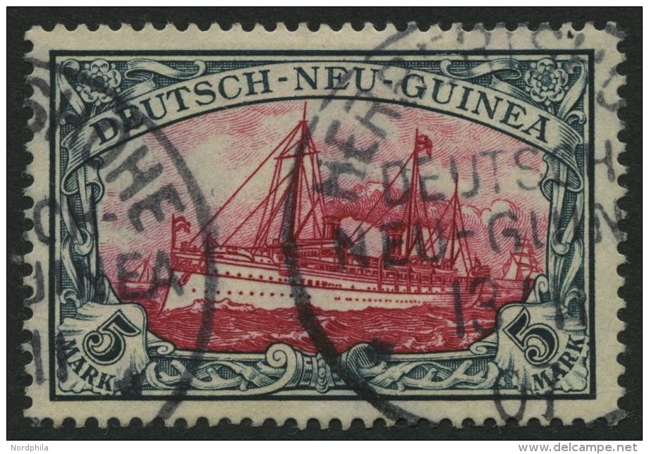 DEUTSCH-NEUGUINEA 19 O, 1901, 5 M. Gr&uuml;nschwarz/dunkelkarmin, Ohne Wz., Stempel HERBERTSH&Ouml;HE, Pracht, Fotoattes - German New Guinea