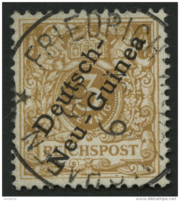 DEUTSCH-NEUGUINEA 1e O, 1897, 3 Pf. Hellocker, Oben Winziger Einriss Sonst Pracht, R!, Fotobefund J&auml;schke-L., Mi. 5 - Nueva Guinea Alemana