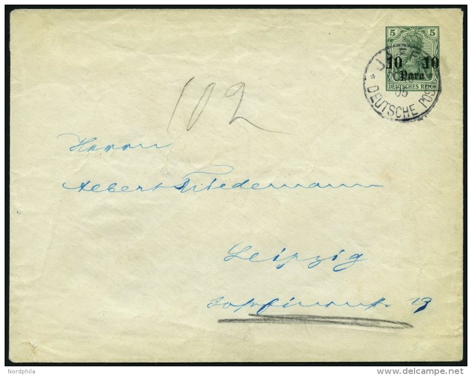 DP T&Uuml;RKEI U 4 BRIEF, 1905, 10 Para Auf 5 Pf., Stempel JAFFA, Prachtbrief Von SARONA Nach Leipzig - Deutsche Post In Der Türkei