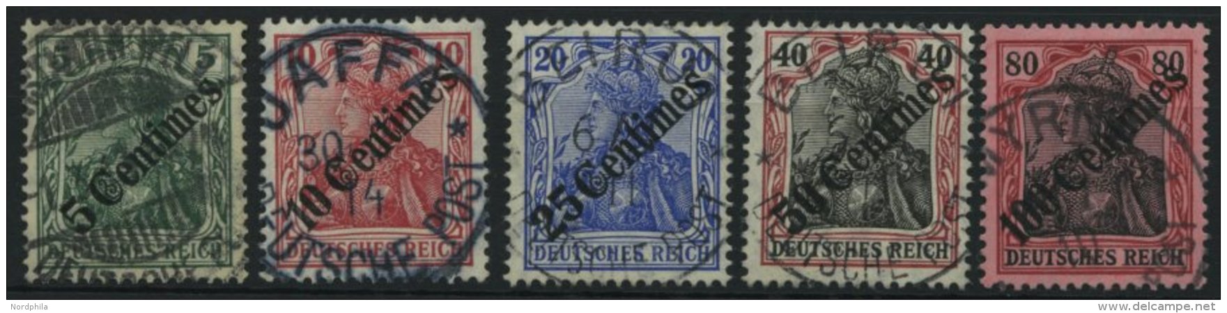 DP T&Uuml;RKEI 48-52 O, 1908, Diagonaler Aufdruck, Prachtsatz, Mi. 180.- - Turquie (bureaux)