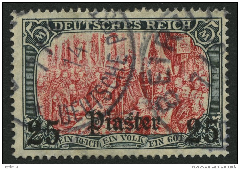 DP T&Uuml;RKEI 47a O, 1905, 25 Pia. Auf 5 M., Mit Wz., Gelblichrot Quarzend, Pracht, Mi. 120.- - Deutsche Post In Der Türkei