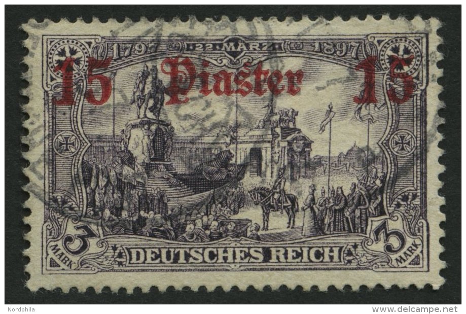 DP T&Uuml;RKEI 34b O, 1905, 15 Pia. Auf 3 M., Ohne Wz., Normale Z&auml;hnung, Pracht, Mi. 70.- - Deutsche Post In Der Türkei