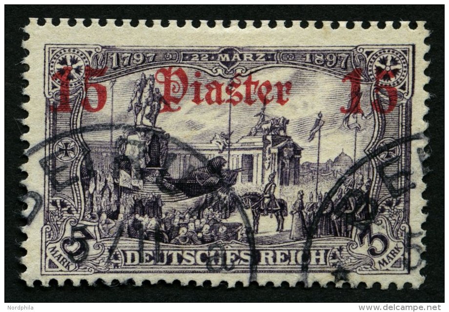 DP T&Uuml;RKEI 34b O, 1905, 15 Pia. Auf 3 M., Ohne Wz., Stempel BEIRUT, Pracht, Mi. 70.- - Deutsche Post In Der Türkei