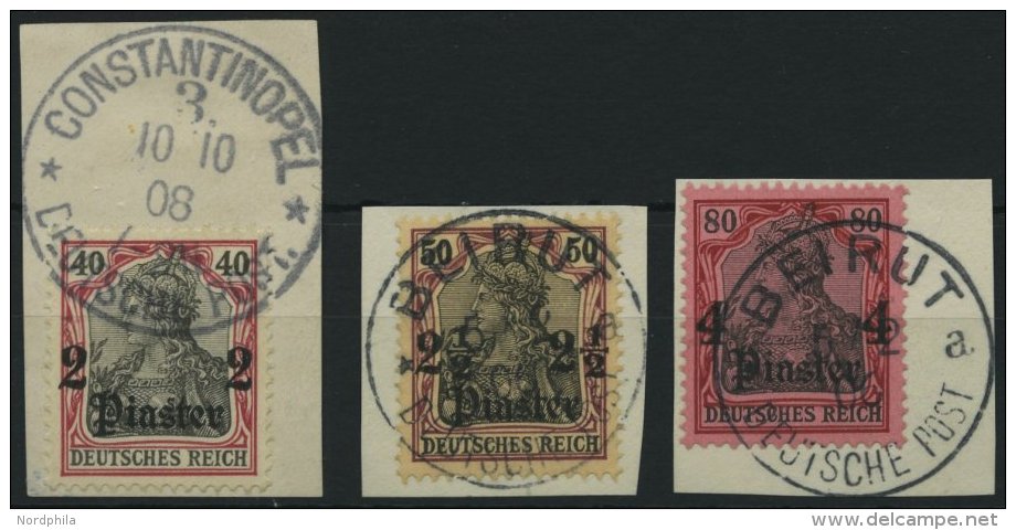 DP T&Uuml;RKEI 29-31 O, 1905, 2 Pia. Auf 40 Pf. - 4 Pia. Auf 80 Pf., 3 Prachtbriefst&uuml;cke, Mi. (72.-) - Turquia (oficinas)