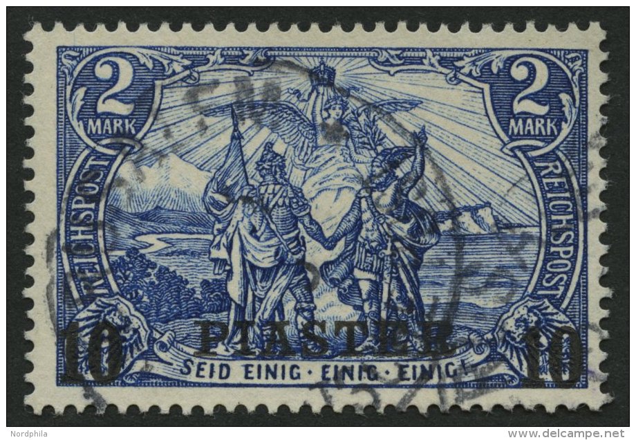 DP T&Uuml;RKEI 21II/I O, 1904, 10 PIA. Auf 2 M., Aufdruck Type II, Type II, Stempel JERUSALEM, Pracht, Mi. 340.- - Deutsche Post In Der Türkei