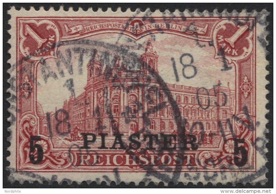 DP T&Uuml;RKEI 20IIPFII O, 1903, 5 PIA. Auf 1 M., Aufdruck Type II, Mit Plattenfehler Farbstrich Vom Rechten Fenster Im - Deutsche Post In Der Türkei