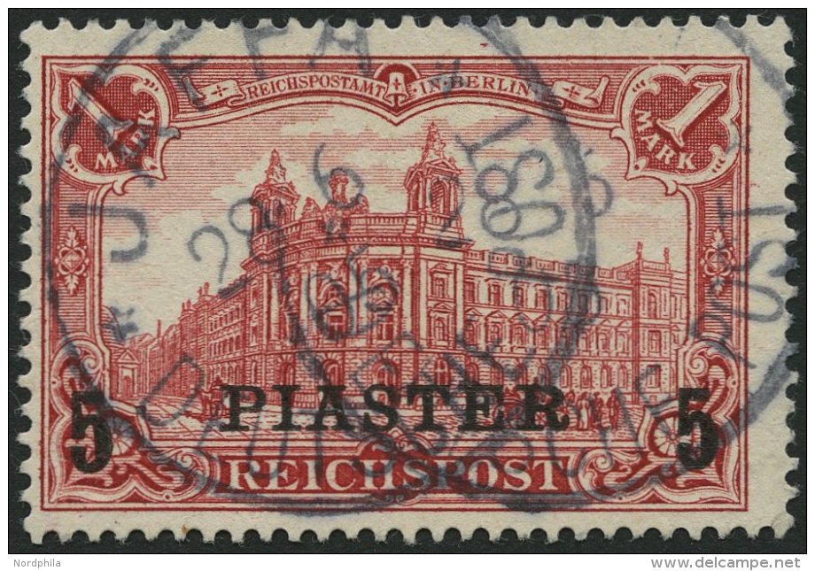 DP T&Uuml;RKEI 20II O, 1903, 5 PIA. Auf 1 M., Aufdruck Type II, Stempel JAFFA, Pracht, Gepr. W. Engel, Mi. 130.- - Deutsche Post In Der Türkei