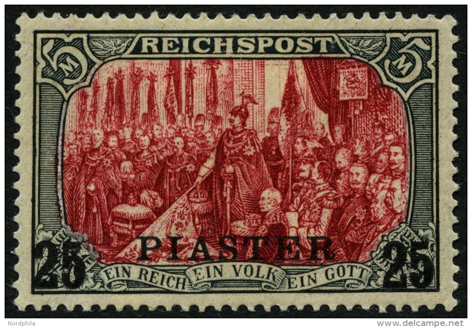 DP T&Uuml;RKEI 23I/III *, 1900, 25 PIA. Auf 5 M., Type I, Nachmalung Mit Rot Und Deckwei&szlig;, Mehrere Falzreste, Prac - Deutsche Post In Der Türkei