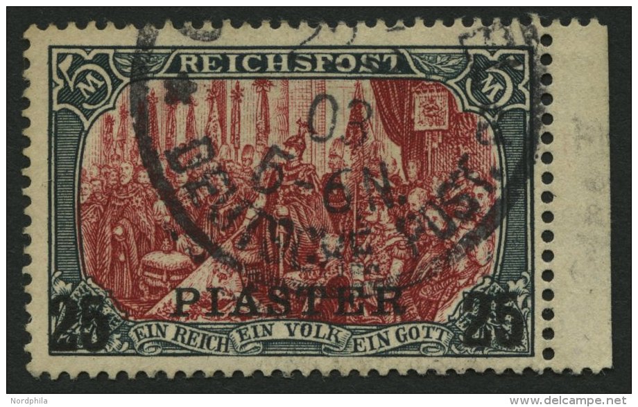 DP T&Uuml;RKEI 23I/II O, 1900, 25 PIA. Auf 5 M., Type II, Rechtes Randst&uuml;ck, Pracht, Mi. (550.-) - Deutsche Post In Der Türkei