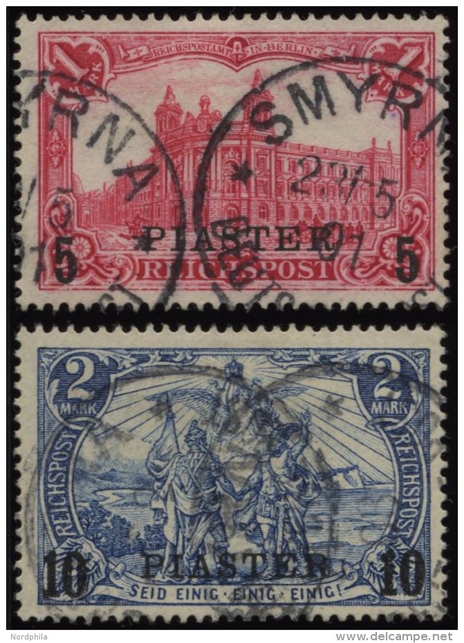 DP T&Uuml;RKEI 20/1I O, 1900, 5 PIA. Auf 1 M. Und 10 PIA. Auf 2 M., Type I, 2 Prachtwerte, Mi. 105.- - Deutsche Post In Der Türkei