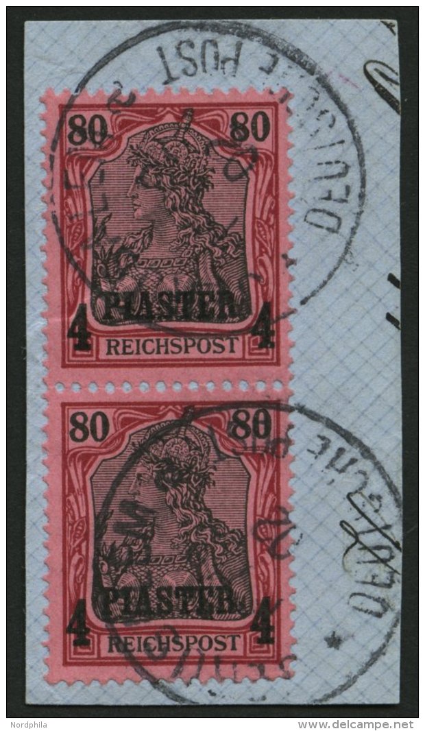 DP T&Uuml;RKEI 19 Paar BrfStk, 1900, 4 PIA. Auf 80 Pf. Im Senkrechten Paar, Stempel JERUSALEM A, Prachtbriefst&uuml;ck - Deutsche Post In Der Türkei